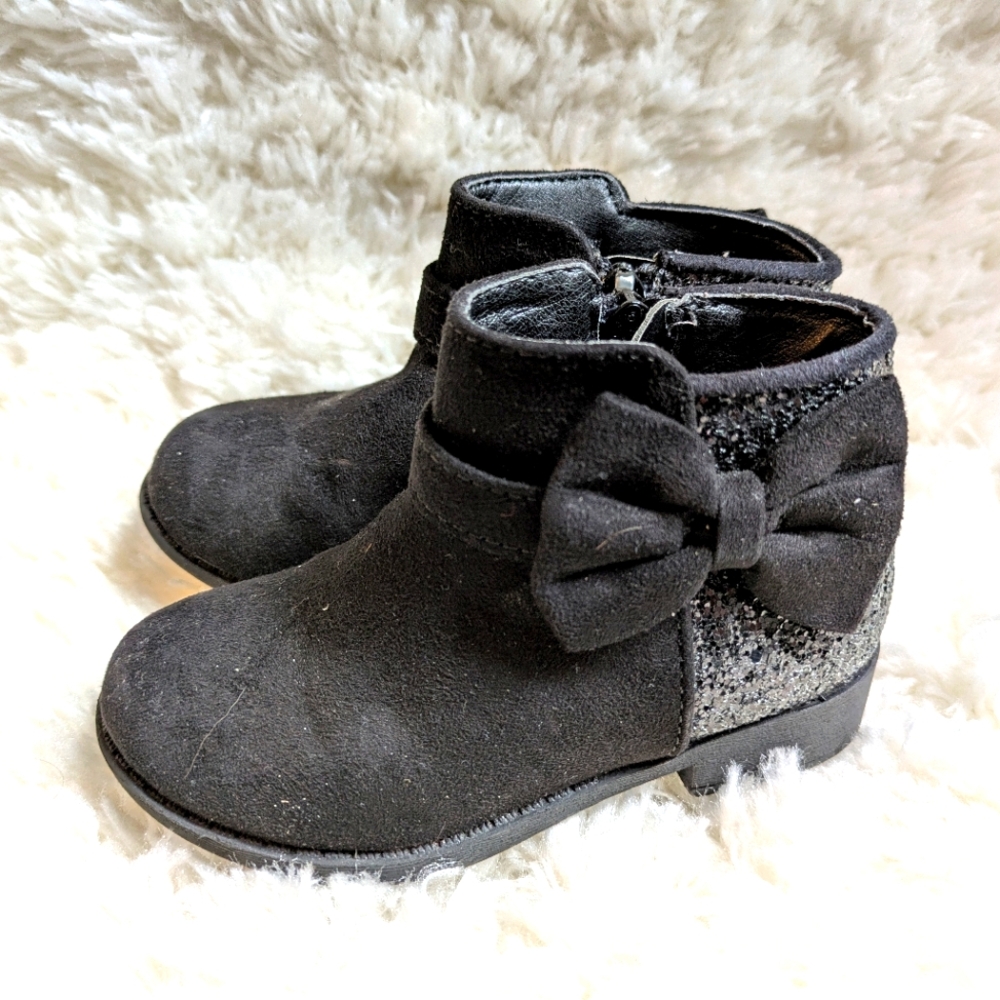 Jumping Beans Black and Silver Kids Boots with Bow